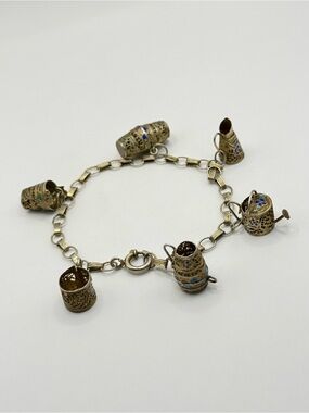 Vintage Chinese Sterling silver Anamel vermeil Charms bracelet | 7.5 inch